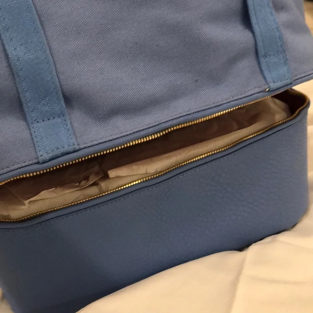 HAMMITT MANHATTAN BEACH TOTE in Skylight Blue Canvas & Leather NWT